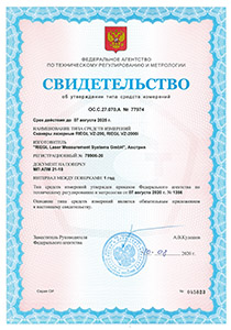 Сертификаты об утверждении типа средств измерений для наземных лазерных сканирующих систем RIEGL